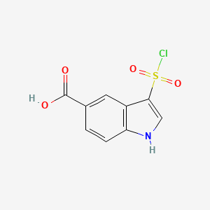 molecular formula C9H6ClNO4S B13081144 3-(Chlorosulfonyl)-1H-indole-5-carboxylic acid 