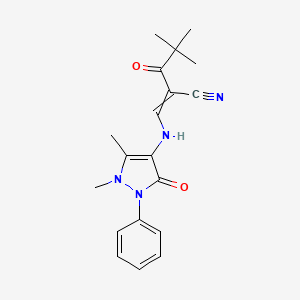 (E)-3-[(1,5-dimethyl-3-oxo-2-phenyl-2,3-dihydro-1H-pyrazol-4-yl)amino]-2-(2,2-dimethylpropanoyl)-2-propenenitrile