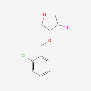 molecular formula C11H12ClIO2 B13081698 3-[(2-Chlorophenyl)methoxy]-4-iodooxolane 