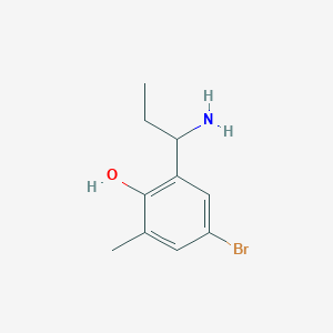 molecular formula C10H14BrNO B13081827 2-(1-Aminopropyl)-4-bromo-6-methylphenol 