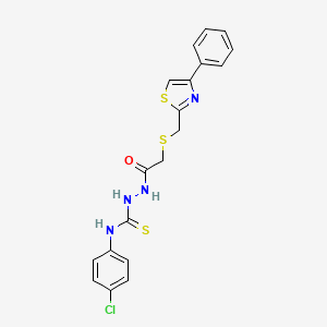 N-(4-Chlorophenyl)-2-(2-(((4-phenylthiazol-2-yl)methyl)thio)acetyl)hydrazinecarbothioamide