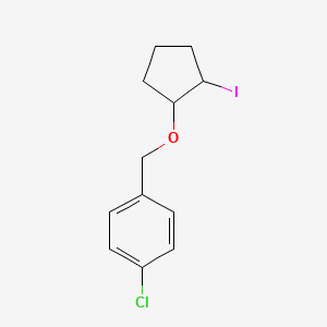 molecular formula C12H14ClIO B13082630 1-Chloro-4-{[(2-iodocyclopentyl)oxy]methyl}benzene 