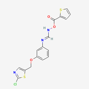 molecular formula C16H12ClN3O3S2 B13082947 (Z)-[amino({3-[(2-chloro-1,3-thiazol-5-yl)methoxy]phenyl})methylidene]aminothiophene-2-carboxylate 