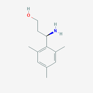 molecular formula C12H19NO B13083086 (3R)-3-amino-3-(2,4,6-trimethylphenyl)propan-1-ol 