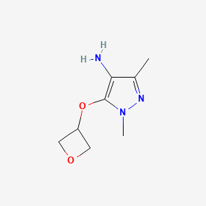 molecular formula C8H13N3O2 B13083336 1,3-dimethyl-5-(oxetan-3-yloxy)-1H-pyrazol-4-amine 