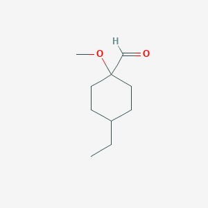 molecular formula C10H18O2 B13083376 4-Ethyl-1-methoxycyclohexane-1-carbaldehyde 