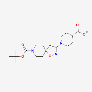 molecular formula C18H29N3O5 B13083386 1-(8-(tert-Butoxycarbonyl)-1-oxa-2,8-diazaspiro[4.5]dec-2-en-3-yl)piperidine-4-carboxylic acid 