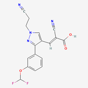 molecular formula C17H12F2N4O3 B13085078 2-Cyano-3-[1-(2-cyanoethyl)-3-[3-(difluoromethoxy)phenyl]-1H-pyrazol-4-yl]prop-2-enoic acid 