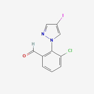 molecular formula C10H6ClIN2O B13085507 3-Chloro-2-(4-iodo-1H-pyrazol-1-yl)benzaldehyde 