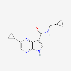 molecular formula C14H16N4O B13085595 2-Cyclopropyl-N-(cyclopropylmethyl)-5H-pyrrolo[2,3-b]pyrazine-7-carboxamide CAS No. 1956378-87-2