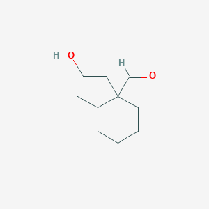 molecular formula C10H18O2 B13085759 1-(2-Hydroxyethyl)-2-methylcyclohexane-1-carbaldehyde 