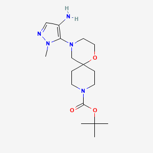 molecular formula C17H29N5O3 B13086199 Tert-butyl 4-(4-amino-1-methyl-1H-pyrazol-5-YL)-1-oxa-4,9-diazaspiro[5.5]undecane-9-carboxylate 