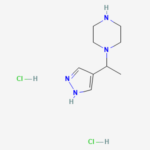 molecular formula C9H18Cl2N4 B13086382 1-(1-(1H-Pyrazol-4-yl)ethyl)piperazinedihydrochloride 