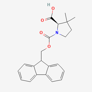 molecular formula C22H23NO4 B13086387 (R)-1-(((9H-Fluoren-9-yl)methoxy)carbonyl)-3,3-dimethylpyrrolidine-2-carboxylic acid 