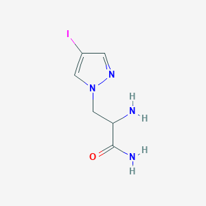 molecular formula C6H9IN4O B13086398 2-Amino-3-(4-iodo-1H-pyrazol-1-YL)propanamide 