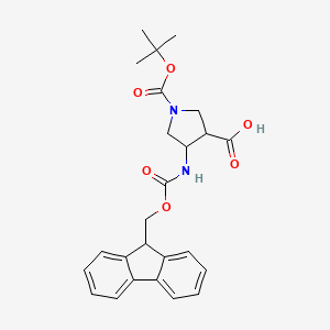 molecular formula C25H28N2O6 B13086452 1-[(Tert-butoxy)carbonyl]-4-({[(9H-fluoren-9-YL)methoxy]carbonyl}amino)pyrrolidine-3-carboxylic acid CAS No. 1823685-41-1