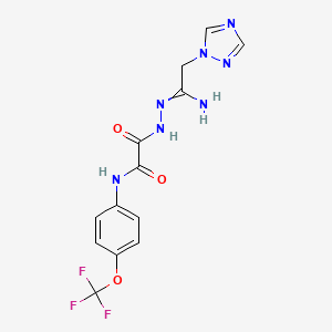 molecular formula C13H12F3N7O3 B1308646 2-oxo-2-{2-[2-(1H-1,2,4-triazol-1-yl)ethanimidoyl]hydrazino}-N-[4-(trifluoromethoxy)phenyl]acetamide 