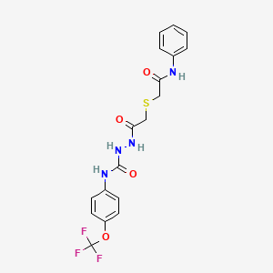 molecular formula C18H17F3N4O4S B13087683 2-(2-((2-Oxo-2-(phenylamino)ethyl)thio)acetyl)-N-(4-(trifluoromethoxy)phenyl)hydrazinecarboxamide 