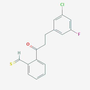 molecular formula C16H12ClFOS B13088423 2-[3-(3-Chloro-5-fluorophenyl)propanoyl]thiobenzaldehyde 