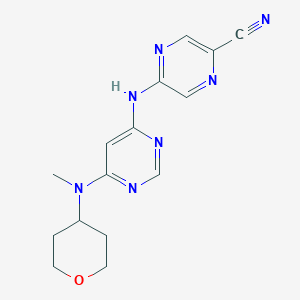 molecular formula C15H17N7O B13088474 5-((6-(Methyl(tetrahydro-2H-pyran-4-yl)amino)pyrimidin-4-yl)amino)pyrazine-2-carbonitrile 