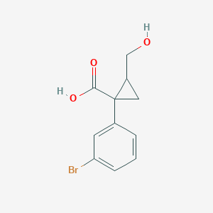 molecular formula C11H11BrO3 B13088488 1-(3-Bromophenyl)-2-(hydroxymethyl)cyclopropane-1-carboxylic acid 