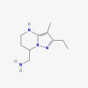 molecular formula C10H18N4 B13088507 {2-ethyl-3-methyl-4H,5H,6H,7H-pyrazolo[1,5-a]pyrimidin-7-yl}methanamine 