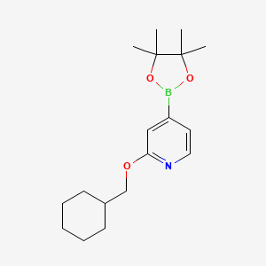 molecular formula C18H28BNO3 B13088508 2-(Cyclohexylmethoxy)-4-(4,4,5,5-tetramethyl-1,3,2-dioxaborolan-2-yl)pyridine CAS No. 1346708-02-8