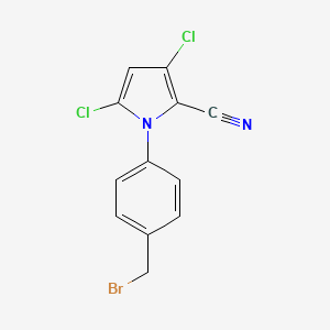 molecular formula C12H7BrCl2N2 B13088613 1-(4-(Bromomethyl)phenyl)-3,5-dichloro-1H-pyrrole-2-carbonitrile 