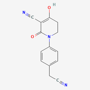 molecular formula C14H11N3O2 B13088739 1-(4-(Cyanomethyl)phenyl)-4-hydroxy-2-oxo-1,2,5,6-tetrahydropyridine-3-carbonitrile 