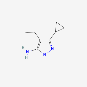 molecular formula C9H15N3 B13088817 3-Cyclopropyl-4-ethyl-1-methyl-1H-pyrazol-5-amine 