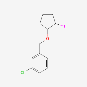 molecular formula C12H14ClIO B13088923 1-Chloro-3-{[(2-iodocyclopentyl)oxy]methyl}benzene 