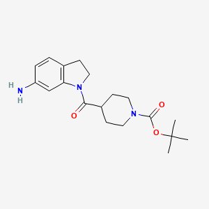 molecular formula C19H27N3O3 B13089102 tert-Butyl 4-(6-aminoindoline-1-carbonyl)piperidine-1-carboxylate 