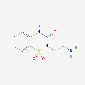 molecular formula C9H11N3O3S B13089232 2-(2-aminoethyl)-3,4-dihydro-2H-1$l^{6},2,4-benzothiadiazine-1,1,3-trione 