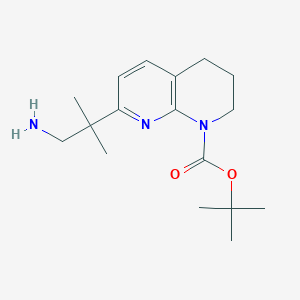 molecular formula C17H27N3O2 B13089525 Tert-butyl 7-(1-amino-2-methylpropan-2-YL)-3,4-dihydro-1,8-naphthyridine-1(2H)-carboxylate 