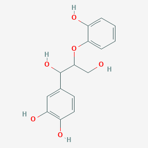 molecular formula C15H16O6 B13089544 4-(1,3-Dihydroxy-2-(2-hydroxyphenoxy)propyl)benzene-1,2-diol 