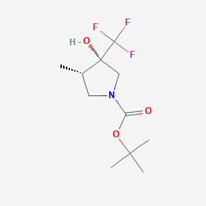 molecular formula C11H18F3NO3 B13089583 trans-Tert-butyl 3-hydroxy-4-methyl-3-(trifluoromethyl)pyrrolidine-1-carboxylate 