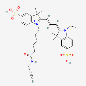 molecular formula C34H42N3O7S2+ B13090038 (2E)-2-[(E)-3-[3,3-dimethyl-1-[6-oxo-6-(prop-2-ynylamino)hexyl]-5-sulfoindol-1-ium-2-yl]prop-2-enylidene]-1-ethyl-3,3-dimethylindole-5-sulfonic acid 