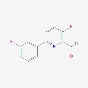 molecular formula C12H7F2NO B13090578 3-Fluoro-6-(3-fluorophenyl)picolinaldehyde 