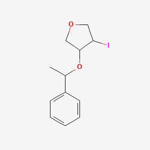 molecular formula C12H15IO2 B13092286 3-Iodo-4-(1-phenylethoxy)oxolane 