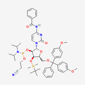 molecular formula C52H66N5O9PSi B13092764 N-[1-[(2R,3R,4R,5R)-5-[[bis(4-methoxyphenyl)-phenylmethoxy]methyl]-4-[tert-butyl(dimethyl)silyl]oxy-3-[2-cyanoethoxy-[di(propan-2-yl)amino]phosphanyl]oxyoxolan-2-yl]-2-oxopyrimidin-4-yl]benzamide 