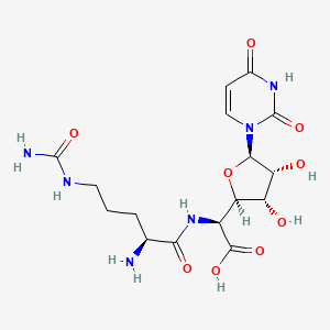 molecular formula C16H24N6O9 B13093030 (S)-2-((S)-2-Amino-5-ureidopentanamido)-2-((2R,3S,4R,5R)-5-(2,4-dioxo-3,4-dihydropyrimidin-1(2H)-yl)-3,4-dihydroxytetrahydrofuran-2-yl)acetic acid 