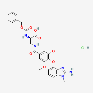 molecular formula C28H30ClN5O8 B13093059 (R)-3-(4-((2-Amino-1-methyl-1H-benzo[d]imidazol-4-yl)oxy)-3,5-dimethoxybenzamido)-2-(((benzyloxy)carbonyl)amino)propanoic acid hydrochloride 