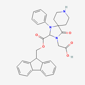 molecular formula C30H29N3O5 B13093845 2-[2-(9H-fluoren-9-ylmethoxycarbonyl)-4-oxo-1-phenyl-1,3,8-triazaspiro[4.5]decan-3-yl]acetic acid 