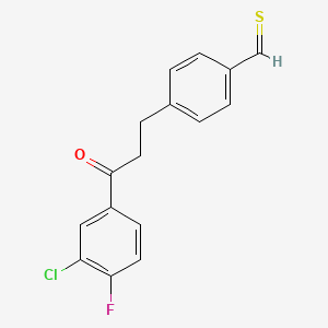 molecular formula C16H12ClFOS B13094283 4-[3-(3-Chloro-4-fluorophenyl)-3-oxopropyl]thiobenzaldehyde 