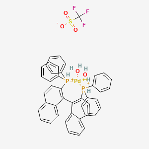 molecular formula C45H38F3O5P2PdS+3 B13094306 [Pd((R)-(+)-BINAP)(H2O)][OTf]2pound10pound(c) 