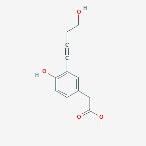 molecular formula C13H14O4 B13094494 Methyl 2-(4-hydroxy-3-(4-hydroxybut-1-YN-1-YL)phenyl)acetate 