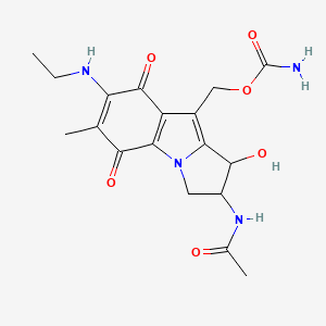 molecular formula C18H22N4O6 B13094504 [2-(Acetylamino)-7-(ethylamino)-1-hydroxy-6-methyl-5,8-dioxo-2,3,5,8-tetrahydro-1h-pyrrolo[1,2-a]indol-9-yl]methyl carbamate CAS No. 20956-75-6