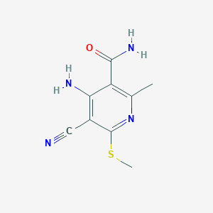 molecular formula C9H10N4OS B13094508 4-Amino-5-cyano-2-methyl-6-(methylthio)nicotinamide 