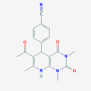 molecular formula C19H18N4O3 B13095902 4-(6-Acetyl-1,3,7-trimethyl-2,4-dioxo-1,2,3,4,5,8-hexahydropyrido[2,3-D]pyrimidin-5-YL)benzonitrile CAS No. 838845-73-1