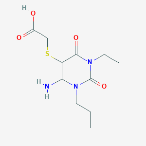 molecular formula C11H17N3O4S B13096837 [(6-Amino-3-ethyl-2,4-dioxo-1-propyl-1,2,3,4-tetrahydropyrimidin-5-yl)sulfanyl]acetic acid CAS No. 91194-51-3